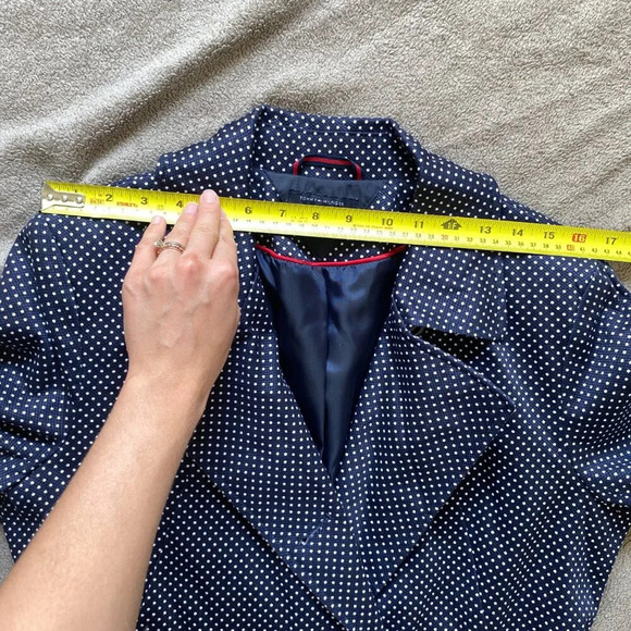 TOMMY Hilfiger Double Breasted Polka Dot Belted Trench Coat Navy & White Size L - Picture 10 of 12